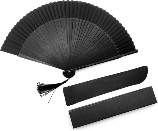 iZoeL Handfächer Stofffächer schwarz Fächer Hochzeitsfächer Brautfächer Faltfächer Tanzfächer Für Hochzeit mit Geschenktüte