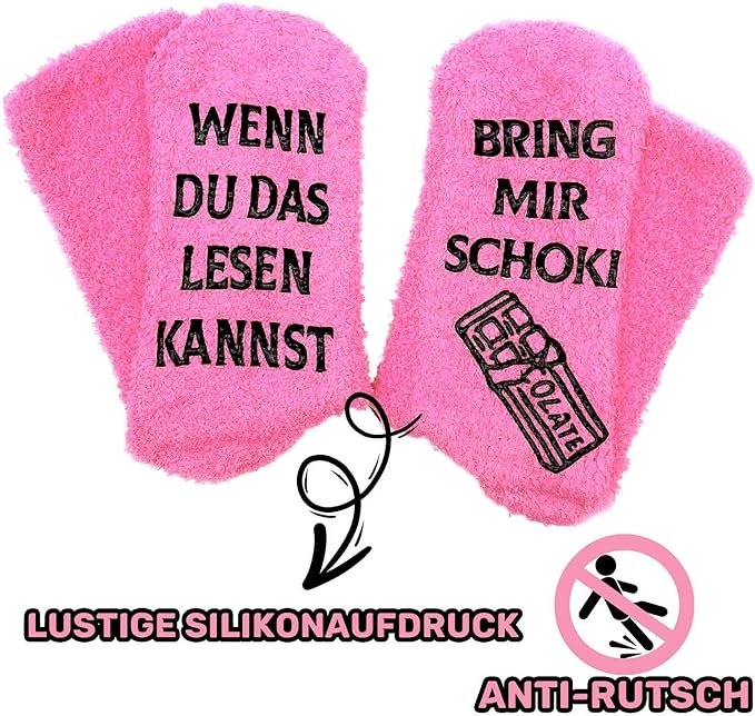 iZoeL Flauschsocken damen Lustige Socken wenn du das lesen kannst bring mir Schokolade Kaffee Witzige Kuschelsocken Cupcake Socken