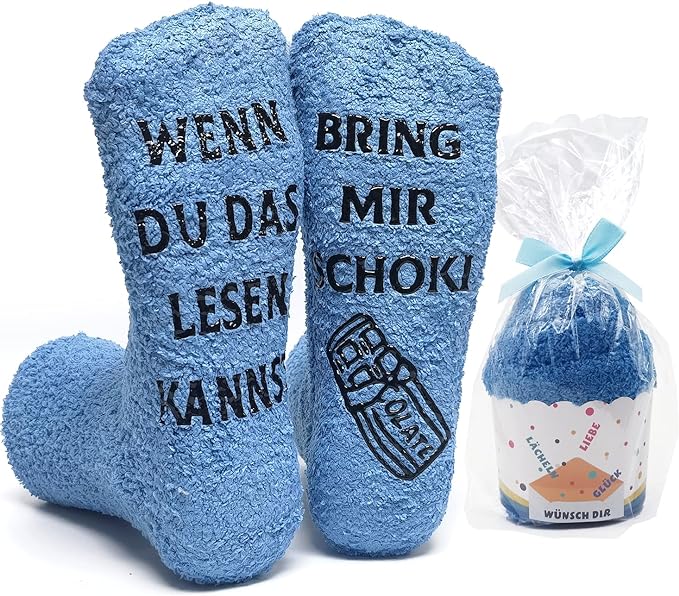 iZoeL Flauschsocken damen Lustige Socken wenn du das lesen kannst bring mir Schokolade Kaffee Witzige Kuschelsocken Cupcake Socken