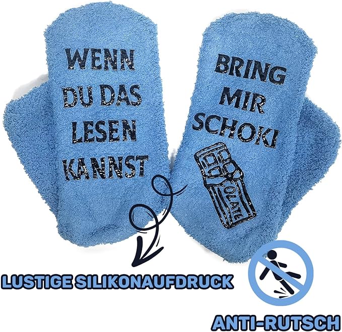 iZoeL Flauschsocken damen Lustige Socken wenn du das lesen kannst bring mir Schokolade Kaffee Witzige Kuschelsocken Cupcake Socken