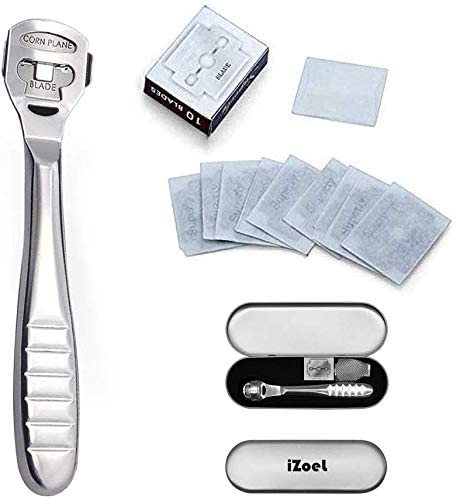 iZoeL Foot Scraper Callus Shavers Skin File Dead Skin Remover Foot Scraper Stainless Steel 14.5 cm + 10 Free Carbon Steel Blades & 1 Rasp File Scrubber (HC0020) (HC0020)