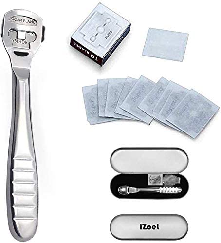 iZoeL Foot Scraper Callus Shavers Skin File Dead Skin Remover Foot Scraper Stainless Steel 14.5 cm + 10 Free Carbon Steel Blades & 1 Rasp File Scrubber (HC0020) (HC0020)