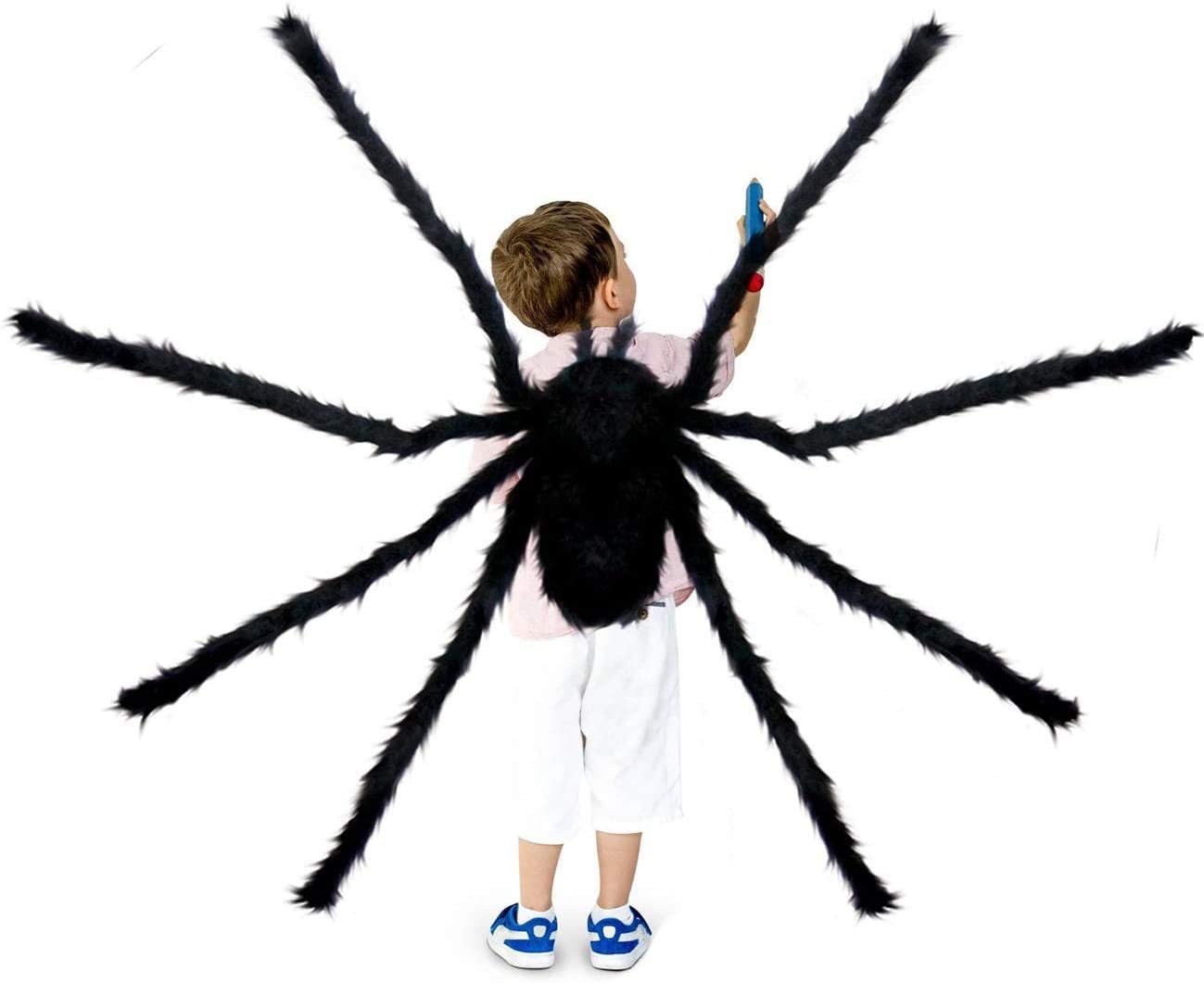 iZoeL Giant Spider 6.6ft - 200cm, Spider Web 23ft - 700cm, 30pcs Plastic Spiders, 30g Cobweb - Halloween Decorations Triangular Cobweb for Indoor Outdoor Home Yard Haunted House (Black, 200)