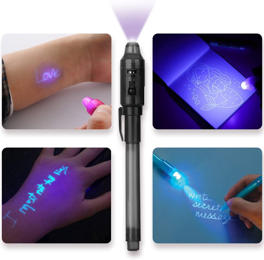 iZoeL 10 Invisible Ink Pen Secret Pen 10 Notebook 10 mustache, Unicorn Invisible Writing with UV Light, Invisible UV Pens Detective Birthday Pinata Party Bags Filler School Prize