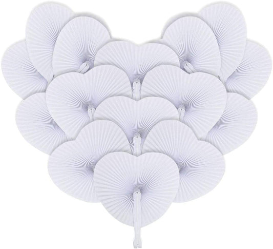 iZoeL Hand Fan Folding for Wedding Decoration Paper Fan Heart Shaped as Church Gift Party Favors Set of 24 (24pcs)