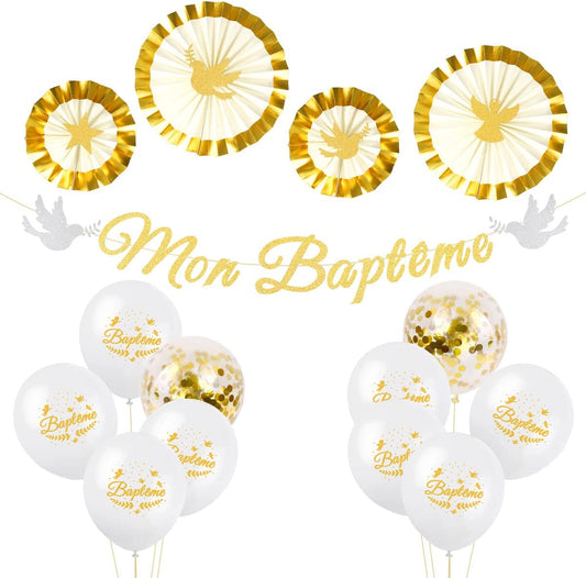 iZoeL Mon Baptême Bannière Baby Shower Décoration -fans