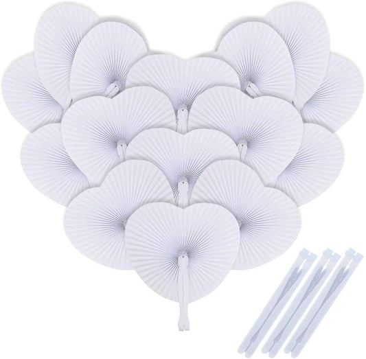iZoeL Hand Fan Folding for Wedding Decoration Paper Fan Heart Shaped as Church Gift Party Favors Set of 48