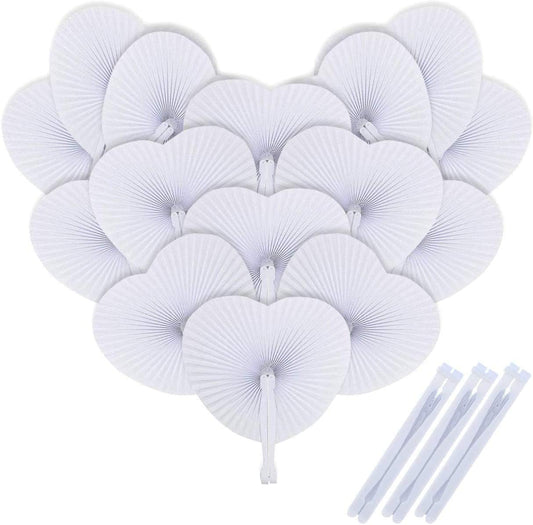iZoeL Hand Fan Folding for Wedding Decoration Paper Fan Heart Shaped as Church Gift Party Favors Set of 48