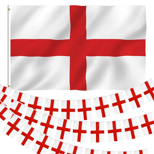 iZoeL World Cup Decorations 2022, England Flag 5ft x 3ft England Bunting Banner 10M for World Cup Football 2022 Indoor Outdoor Decorations- House Garden School Restaurant Bar Football Match
