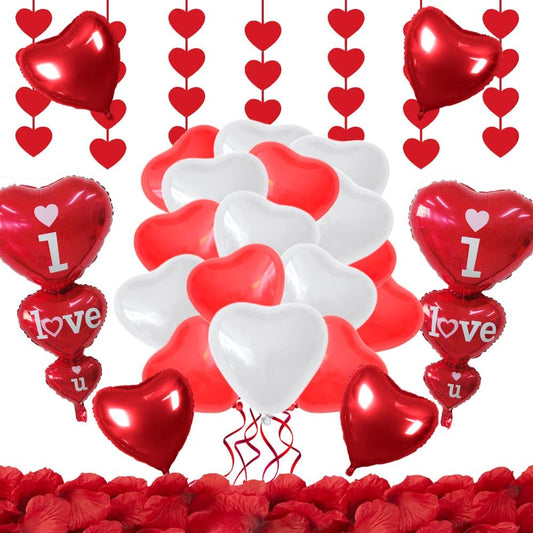 iZoeL Romantic Decorations - 2pcs I Love You balloons Heart Balloon, Red Hearts Garland, 1000pcs Rose Petals Heart for Wedding Anniversary Engagement Party Decorations