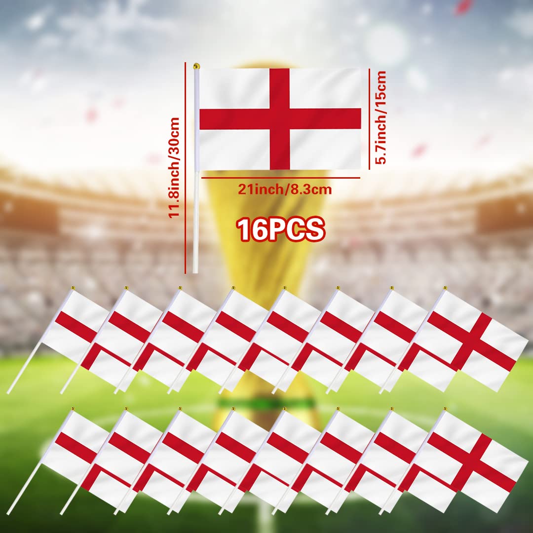 iZoeL World Cup Decorations 2022, England Hand Flag 32pcs England Flags on Stick for World Cup Football 2022 Indoor Outdoor Decorations- House Garden School Restaurant Bar Football Match