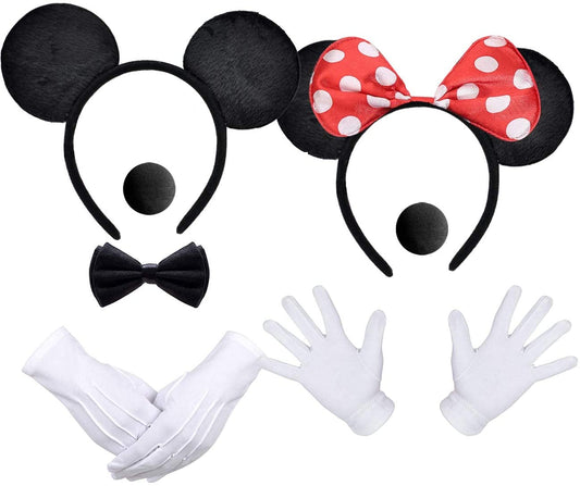 iZoeL Mouse COSTUME Kit 2x Mouse Ear Headband 4x White Gloves 2x Black Nose 1x bow tie bow for Carnival Accessory Birthday Fancy Dress Party Bag Favors Cosplay Adult Kid