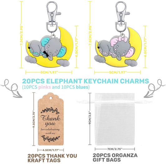 iZoeL 20 Sets Baby Shower Party Favors for Guest Gift, Baby Elephant Keychains Pink -cloud (Baby Shower unknown)