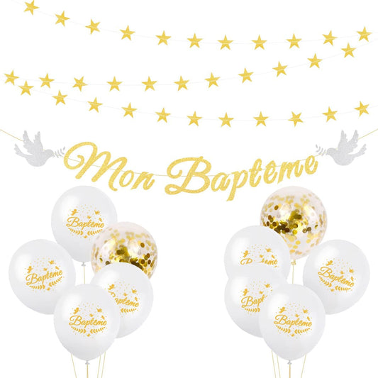 iZoeL Mon Baptême Bannière Baby Shower Décoration -star Guirlande