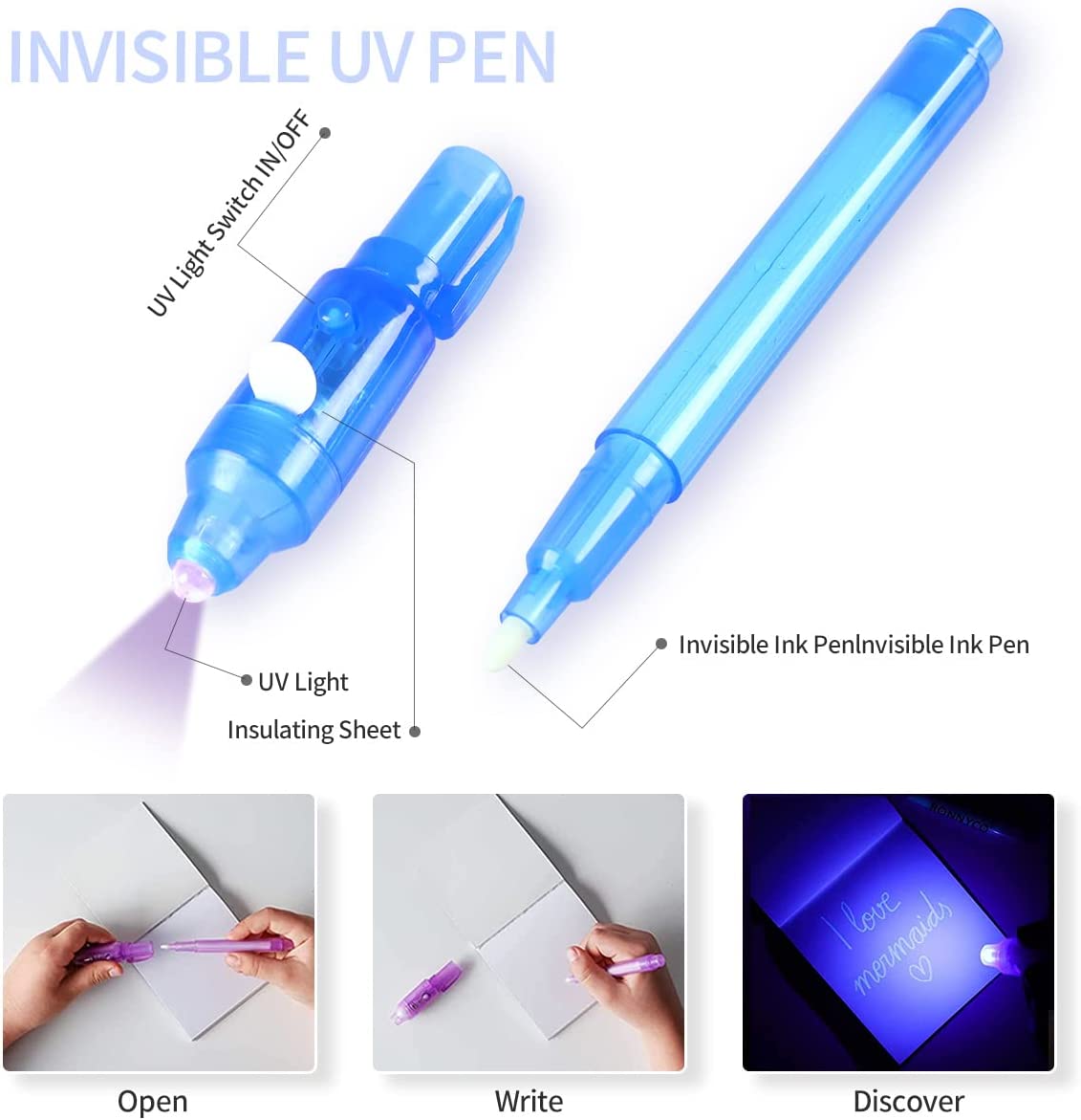 iZoeL 10 Invisible Ink Pen Secret Pen 10 Notebook 10 mustache, Unicorn Invisible Writing with UV Light, Invisible UV Pens Detective Birthday Pinata Party Bags Filler School Prize