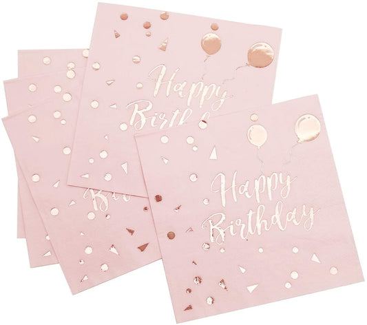iZoeL Pink Napkins Rose Gold Happy Birthday 50pcs, Paper Napkin Folding 3 Layers Disposable Tableware Dinnerware for Birthday Anniversary Rose Gold Party Decoration Cocktail Supplies