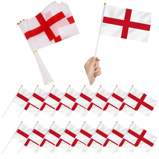 iZoeL World Cup Decorations 2022, England Hand Flag 32pcs England Flags on Stick for World Cup Football 2022 Indoor Outdoor Decorations- House Garden School Restaurant Bar Football Match
