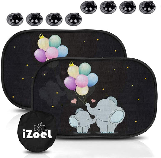 iZoeL Car Sun Shade for Baby Car Window Shades kid 2 Pack Elephant Side Rear Sunshades Static Cling 80GSM 8 Suction Cups Storage Bag - Sun Glare and UV Rays Protection Universal