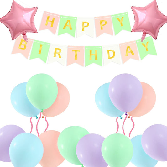 iZoeL Macaron Birthday Decoration for Girls, Happy Birthday Banner, Confetti Balloons, Big Star Balloons, for Women Her Birthday Party Supplies Baby Shower