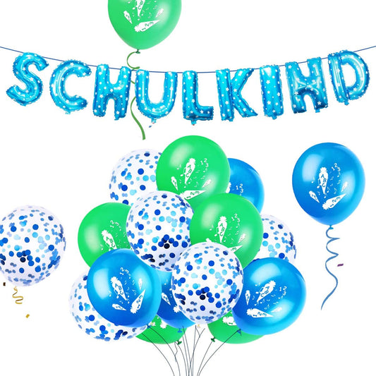 iZoeL Schuleinführung Schulanfang Einschulung Deko SCHULKIND Foil Balloons 15 Latex Balloons for boys 379-1