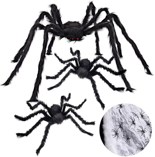 iZoeL Halloween 200cm Giant Spider 75cm Middle Spiders, 40g Spider Cobweb, 30pcs Plastic Spiders, Creepy Fake Spiders Prop Party Supplies for Outdoor Indoor Yard Home Party Decorations (Black)