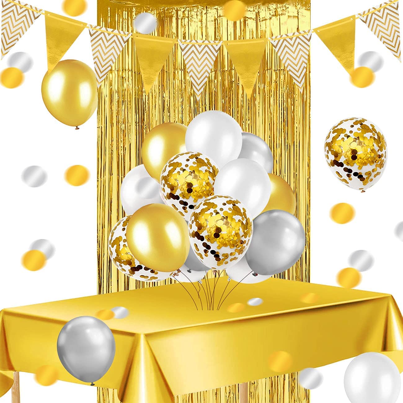 iZoeL Gold Party Decorations Supplies for 16Guests Tableware Bunting Curtain Tablecloth Plates Napkins Cups Straws Balloon Birthday Wedding Hen Party Anniversary