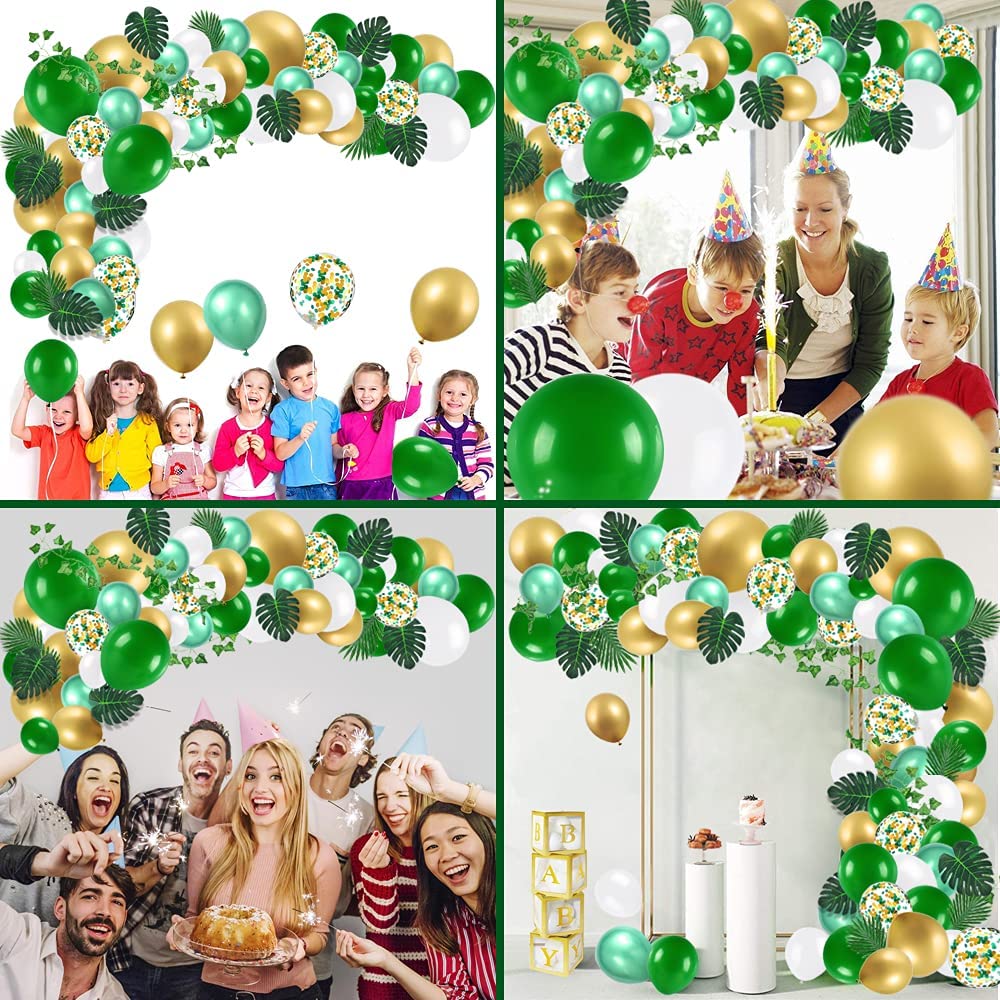 iZoeL Green Balloon Arch Kit Boys, Birthday Balloon Arches Girls, with Metallic Latex Balloon, Tropical Leaves, Artificial Ivy Garland, Ballon Arch Maker Kit, for Baby Shower Safari Jungle Party Decoration