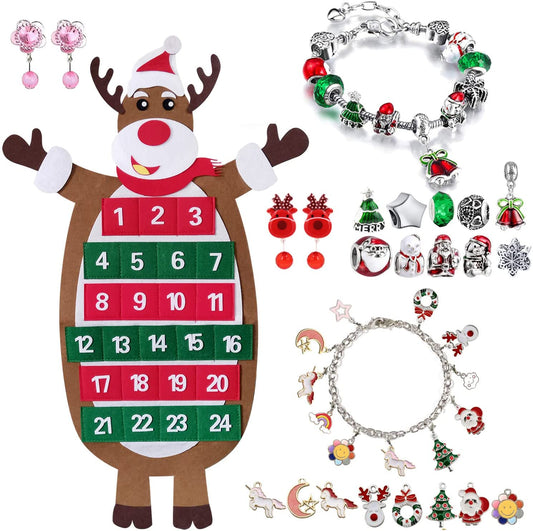 iZoeL Advent Calendar Jewellery 2021 for Girls Kids, 24 Felt Elk Bracelets Charms Earings for Daughter Niece Sister Granddaughter - Traditional Advent Calendar (Plastic)