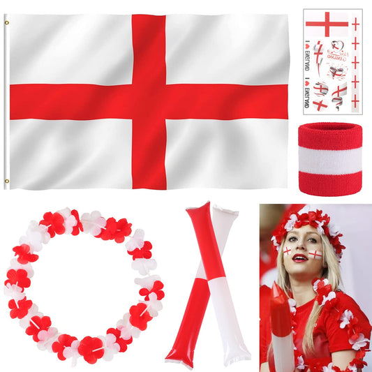 iZoeL Large England Flag 5ft x 3ft Wristbands Cheering Sticks Garlands Face Tattoo Stickers England Supporters Pack for World Cup Decorations 2022 - Indoor Outdoor House Garden School Bar