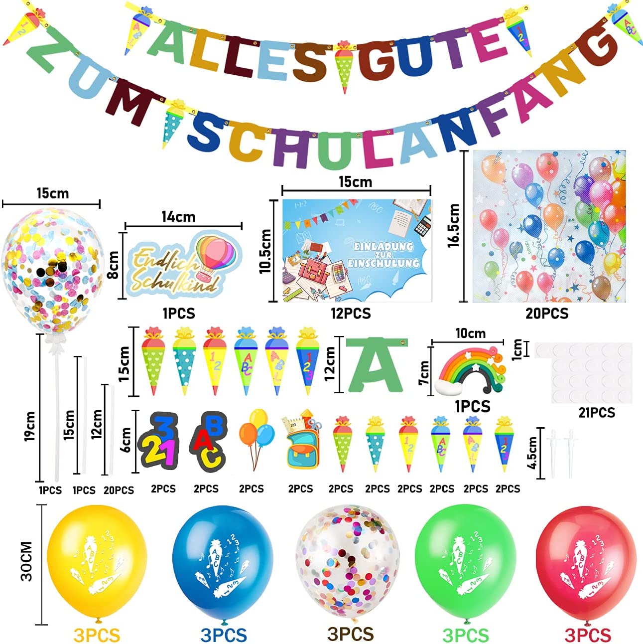iZoeL First Day at School Decoration Set Garland Invitation Cards Napkins Cake Decoration Balloon