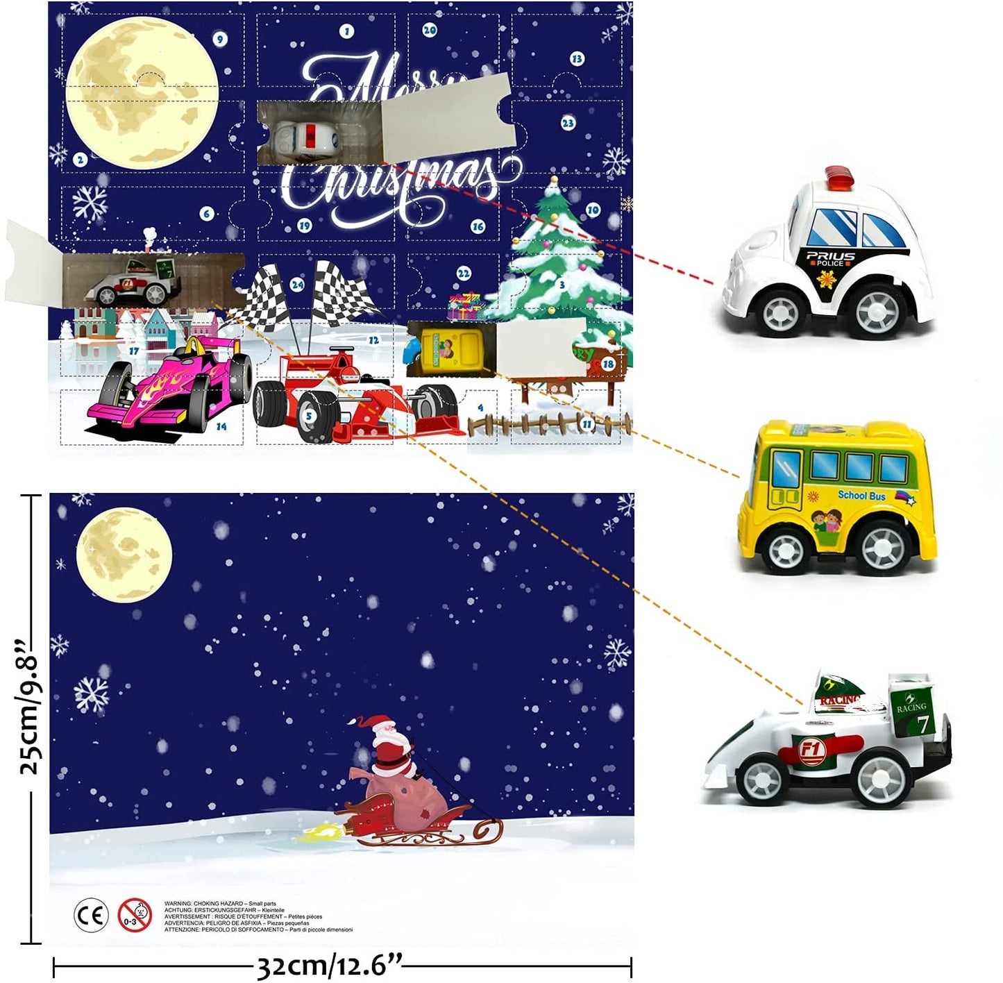 iZoeL Cars Advent Calendar for Kids Boys 2021 Christmas, 24 Mini Pull Back Vehicles with Game Map, Racing Car Construction Vehicles Fire Truck Countdown Days to Christmas for Son Grandson Girls