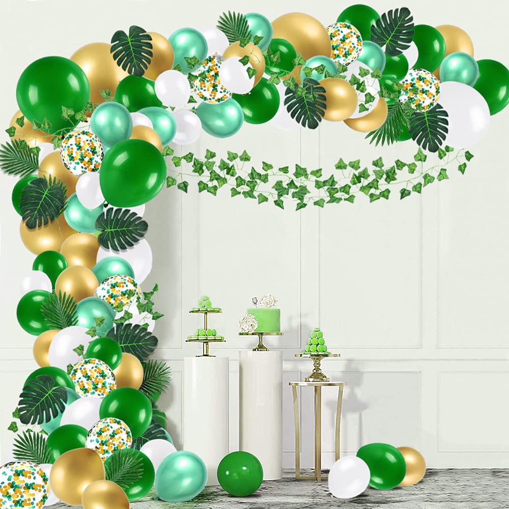 iZoeL Green Balloon Arch Kit Boys, Birthday Balloon Arches Girls, with Metallic Latex Balloon, Tropical Leaves, Artificial Ivy Garland, Ballon Arch Maker Kit, for Baby Shower Safari Jungle Party Decoration