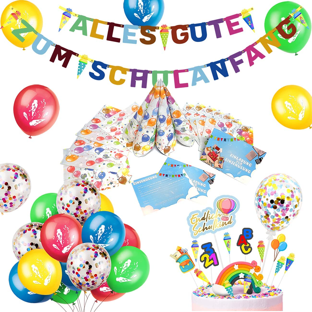 iZoeL First Day at School Decoration Set Garland Invitation Cards Napkins Cake Decoration Balloon