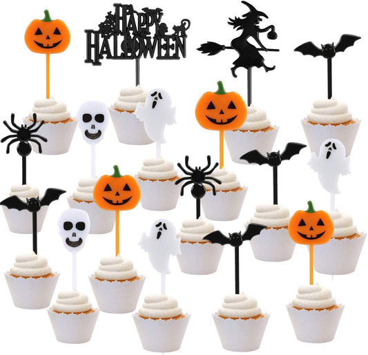 iZoeL Halloween Cake Toppers Set 108pcs Cupcake Topper, Halloween Fruit Desserts Food Picks for Kids Adult - Halloween Themed Party Decorations (Colorful)