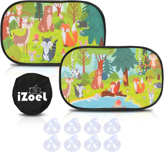 iZoeL Car Sun Shade for Baby Kids 2 Pack, Static Cling Side Window Car Annimal Lion, 80GSM Rear Sunshades Universal with 8 Suction Cups and Storage Bag - Sun Glare and UV Rays ProtectionProtection