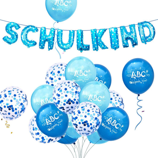 iZoeL Schuleinführung Schulanfang Einschulung Deko SCHULKIND Foil Balloons 15 Latex Balloons for boys 380-1