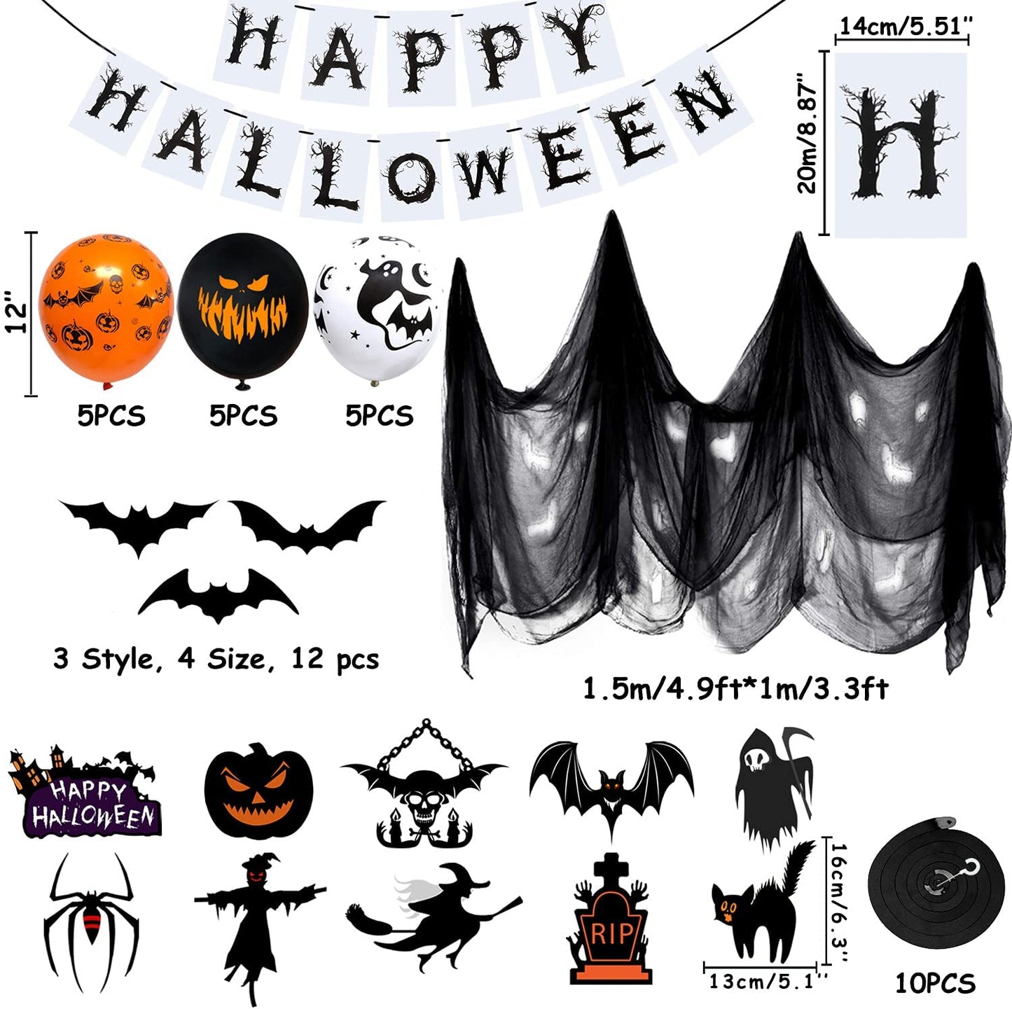 iZoeL Halloween Decorations Balloon, Creepy Cloth Flying Bat Hanging Swirl Halloween Banner Spooky Balloons, Halloween Props for Halloween Decorations Outdoor Indoor Yard Haunted House Halloween Decorations Balloon