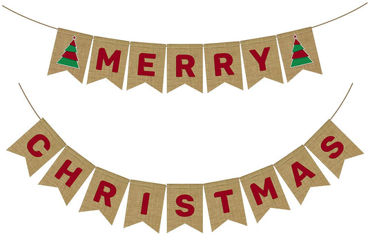 iZoeL Merry Christmas Banner Jute Vintage Garland Hessian Burlap Vintage Decoration for Christmas