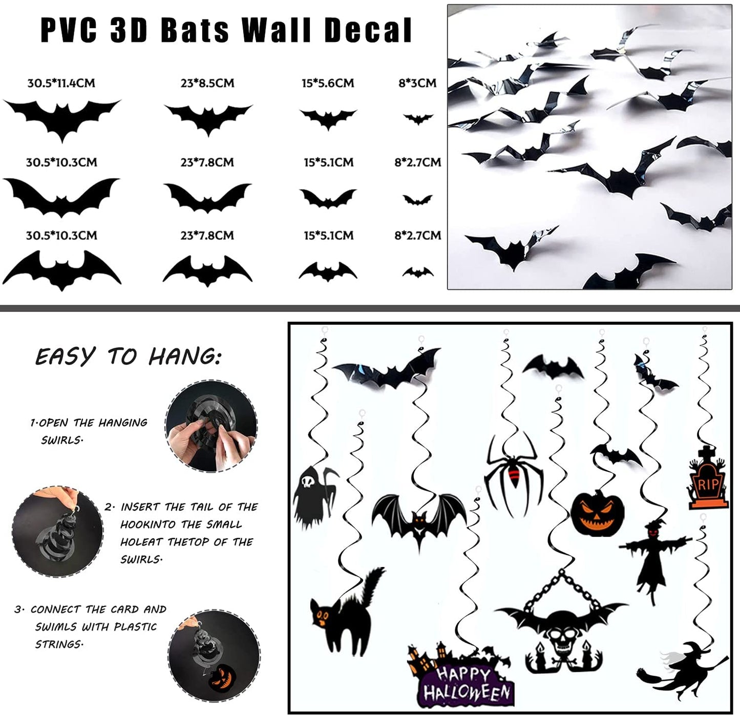 iZoeL Halloween Decorations Balloon, Creepy Cloth Flying Bat Hanging Swirl Halloween Banner Spooky Balloons, Halloween Props for Halloween Decorations Outdoor Indoor Yard Haunted House Halloween Decorations Balloon