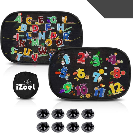 iZoeL Car Sun Shade for Baby Kids 2 Pack, Static Cling Side Window Car Annimal Elephant Lion, 80GSM Rear Sunshades Universal with 8 Suction Cups and Storage Bag - Sun Glare and UV Rays Protection