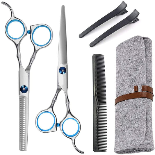 iZoeL Hair Scissor kit Hairdressing Scissors Professional Hairdresser Scissors Stainless Steel Thinning Scissors Hair shears with Adjustable Screw Storage bag Comb Clips - Hair Cutting Beard Home Use