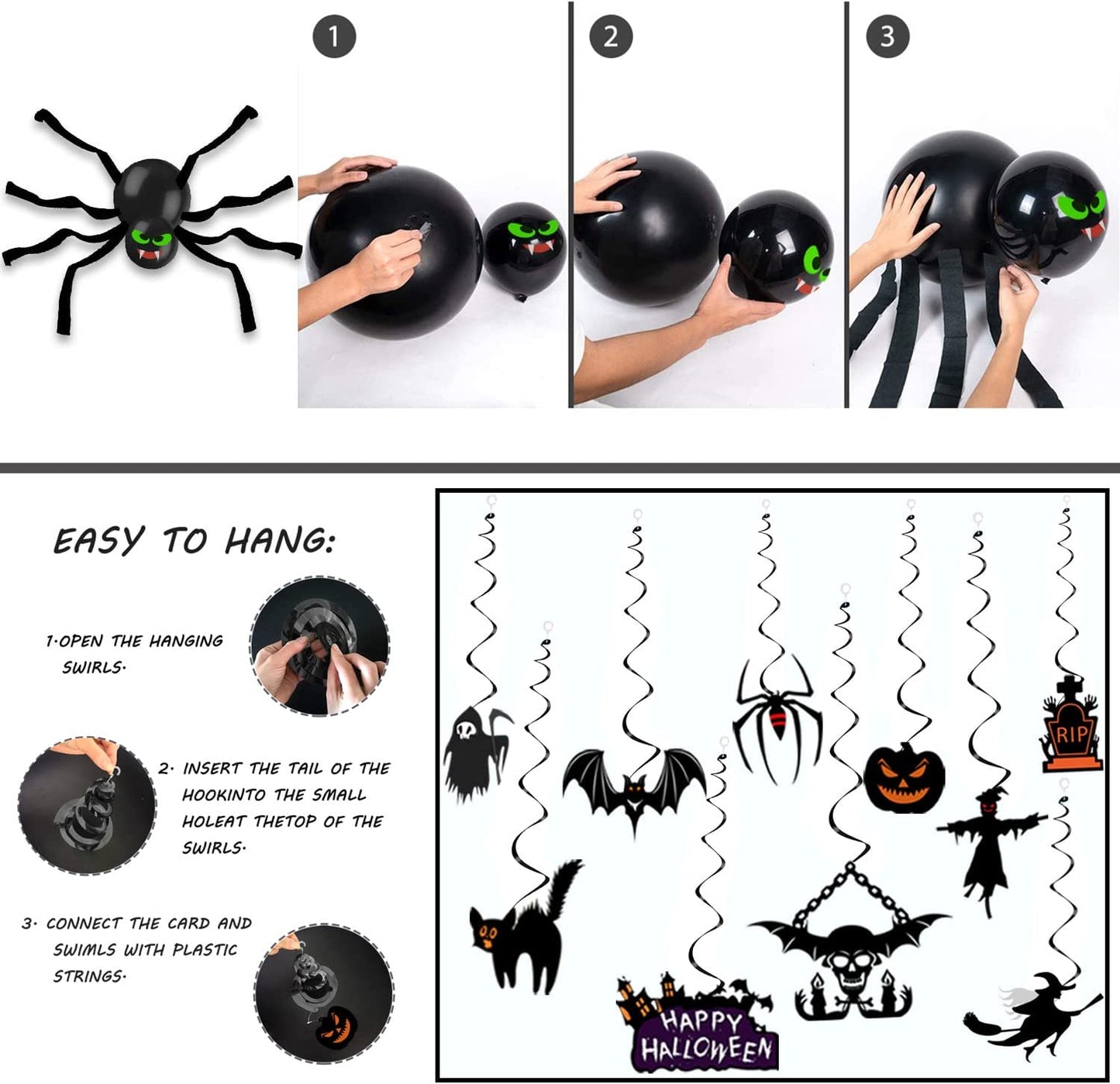 iZoeL Halloween Balloon Party Decoration Pull Flag Spiral Tablecloth Sticker Spider Crepe Paper