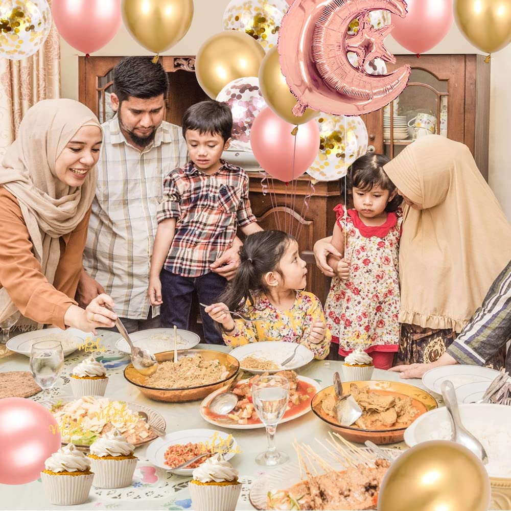iZoeL EID Mubarak Decorations for Home Eid Decorations UK, Eid Mubarak Balloons Mubarak Banner Eid Cake TopperEid Balloons for Home Restaurant Garden - Rose Gold and Gold (Rose Gold and Gold)