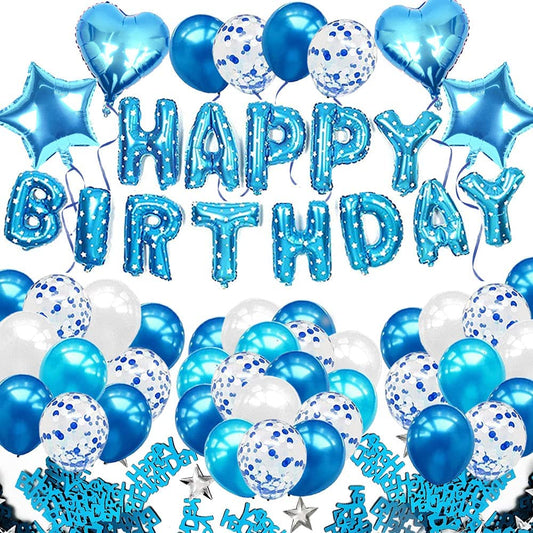 iZoeL Blue Birthday Party Decoration Boys, Blue Happy Birthday Banner Confetti Balloon Heart Star Balloon plus 10g Birthday Table Confetti for Baby Shower Kid Girl Man Birthday Supplies