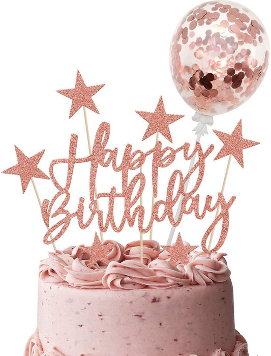 iZoeL Happy Birthday Star Cake Topper Confetti Balloon (red)