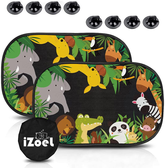 iZoeL Car Sun Shade for Baby Car Window Shades kid 2 Pack Unicorn Elephant Side Rear Sunshades Static Cling 80GSM with 8 Suction Cups Storage Bag - Sun Glare and UV Rays Protection Universal
