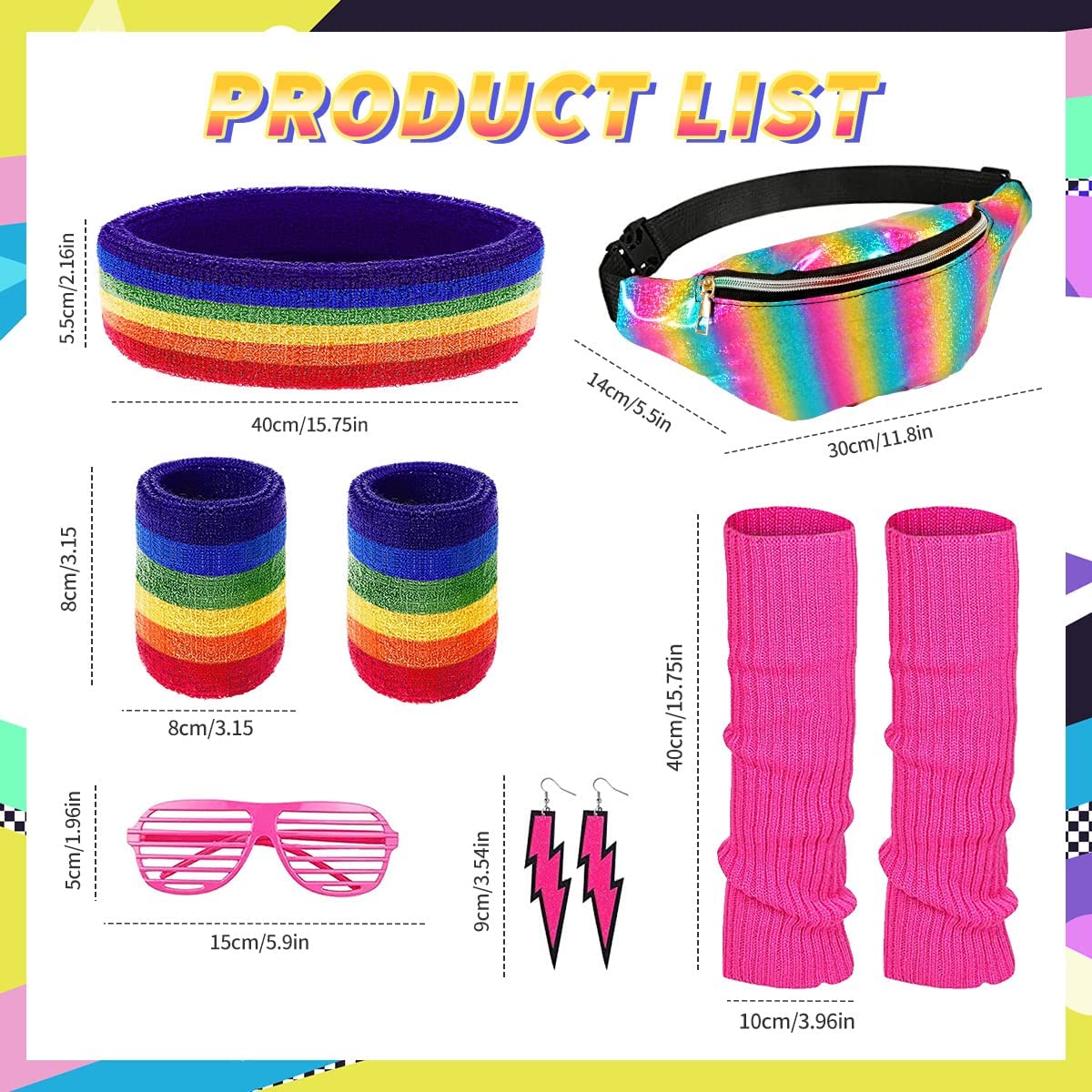 iZoeL 80s Fancy Dress for Women 80s Accessories Halloween Costumes for Kids 80s Outfits for Girls - Waist Packs Headband Wristbands Leg Warmers - Neon 80s Fun Run Teams