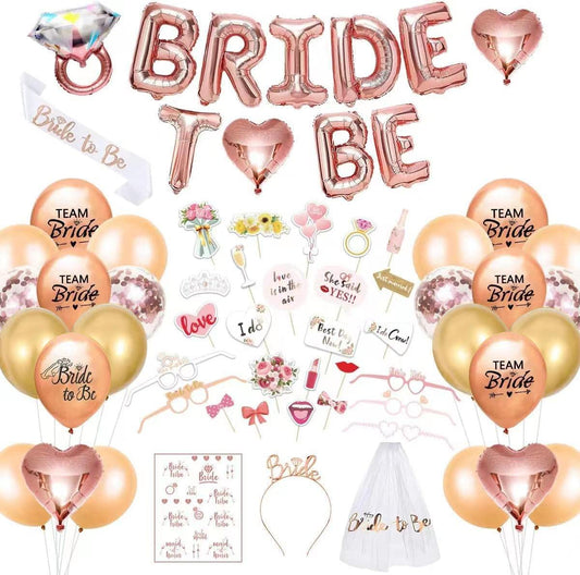 iZoeL Hen Party Decoration, Hen Party Accessories, 26 Hen Party Photobooth Props Sash Bride To Be Banner Balloons Veil Bride Headband Tiara Tattoos Team Bride- Hen Do -Rose Gold