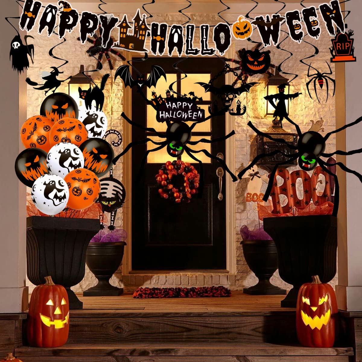 iZoeL Halloween Balloon Party Decoration Pull Flag Spiral Tablecloth Sticker Spider Crepe Paper