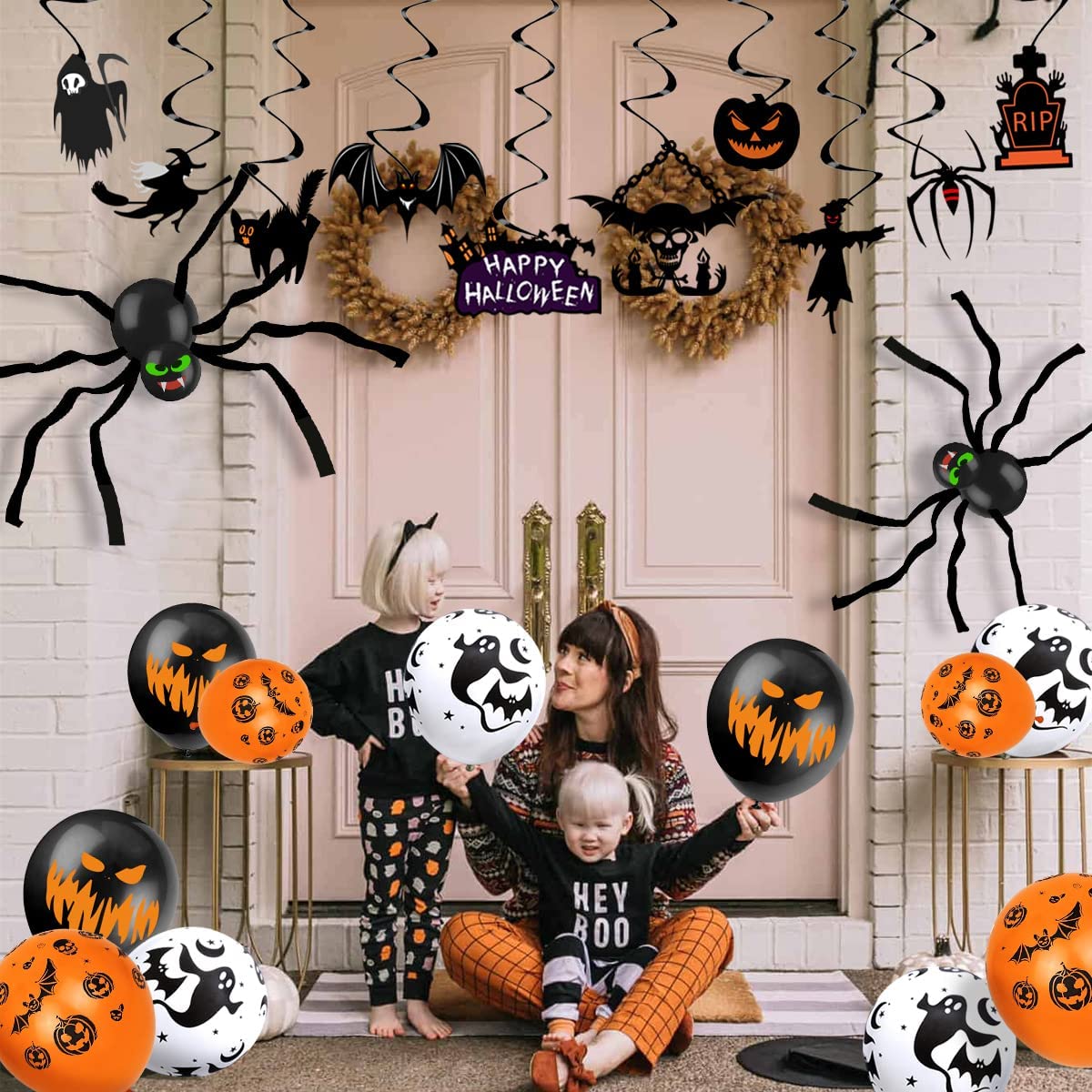 iZoeL Halloween Balloon Party Decoration Pull Flag Spiral Tablecloth Sticker Spider Crepe Paper